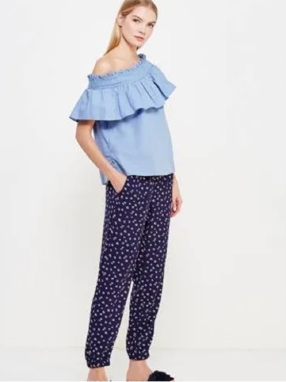 MICHAEL KORS navy blue pants with white flower print size Large